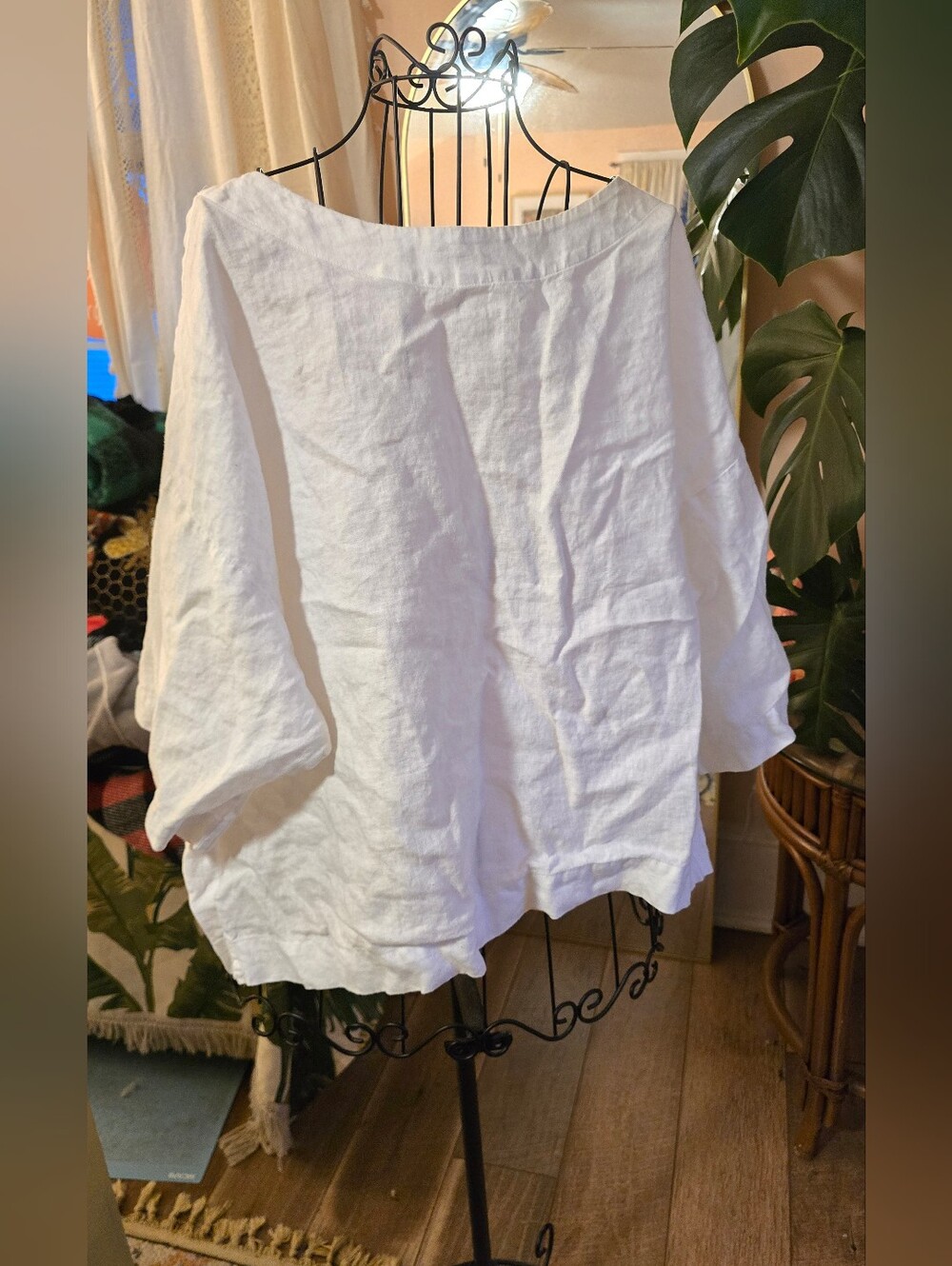 Pure Jill J. Jill 100% Linen White Boxy Boatneck Dolman Tunic Top M